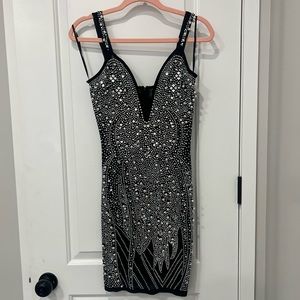 Black Rhinestone Bodycon Dress - size M